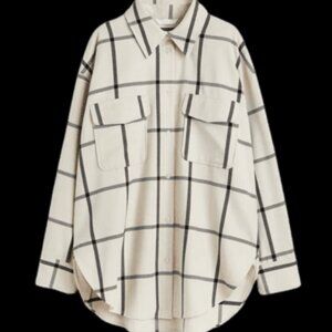 BNWT H&M Oversized Twill Overshirt, Light Beige/Cream Checked, Size XL